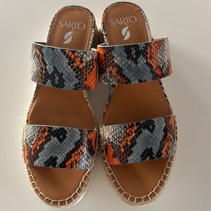 New Sarto by Franco Sarto Cappy Snake Print Leather Espadrille Slides